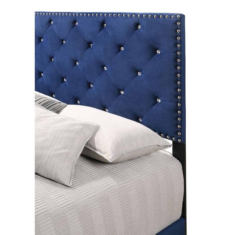 Suffolk Velvet Upholstered Jewel Accent Tufted Nailhead Panel Bed