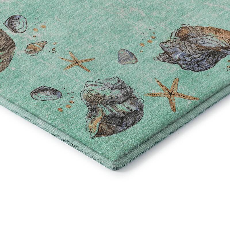 Premium Washable Super Soft Coastal Shell Border Mayfield Rug