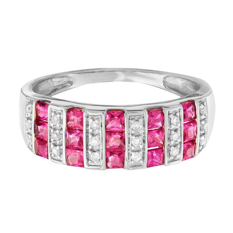 14Kt White Gold Ruby and Diamond Band Ring