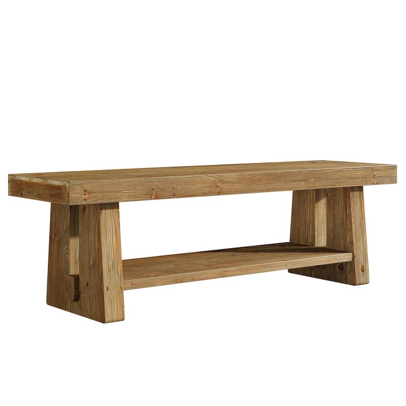 63" Solid Wood TV Stand with Open Storage Shelves, Entertainment Center Television Console for 75-Inch TVs Living Room Bedroom