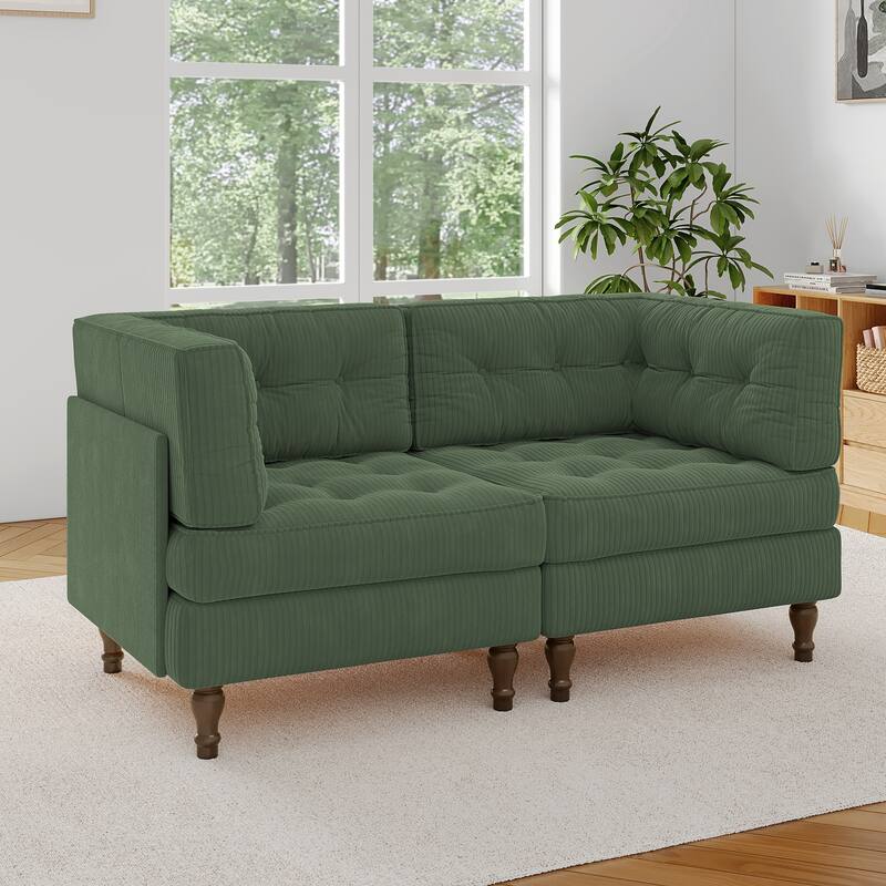 Modular Corduroy Corner Sectional Sofa Couch Set with Tufted Cushion - Green