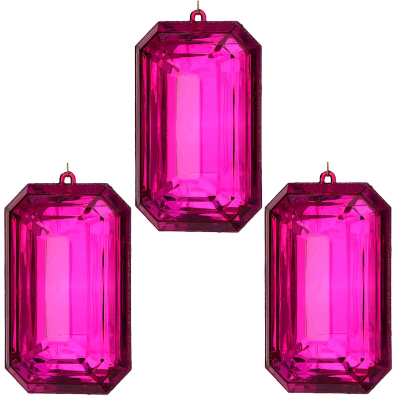 9" Acrylic Emerald Cut Precious Gem Ornament Set of 3