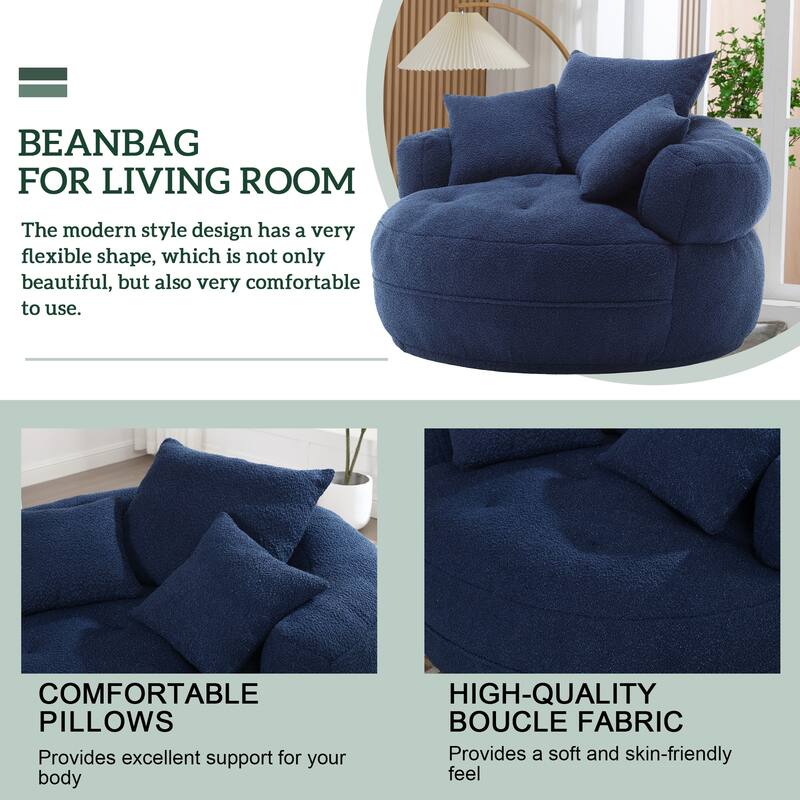 Circular wide living room fabric sofa, balcony swivel sofa chair