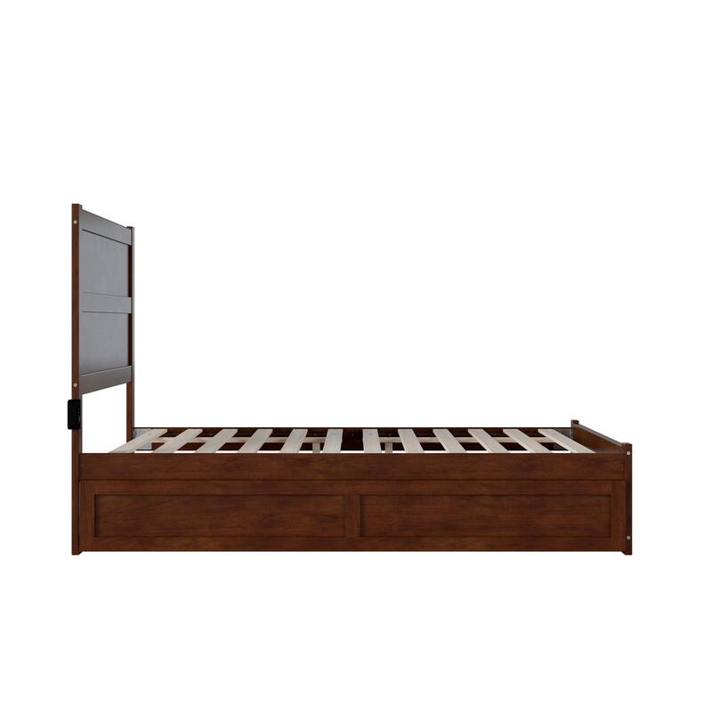 Full Bed with Trundle - Elegant Escape Platform Bed - Walnut Finish - Modern & Classic Design