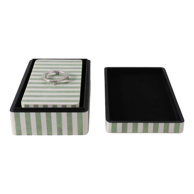 Resin Storage Boxes Striped Metallic Handles (Set of 2) - 5", 4" Green - 14" x 8" x 4.5"
