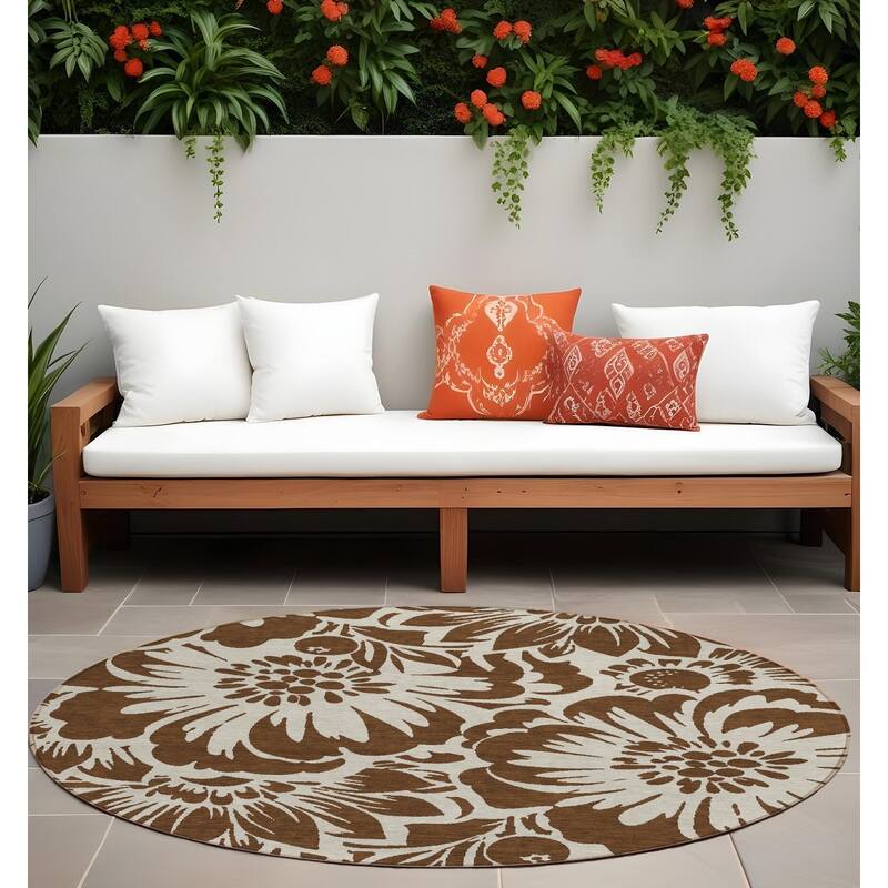 Alfine Garden-Inspired Weather Resistant Versatile Elegance Outdoor Rug - 8' Round - Multi