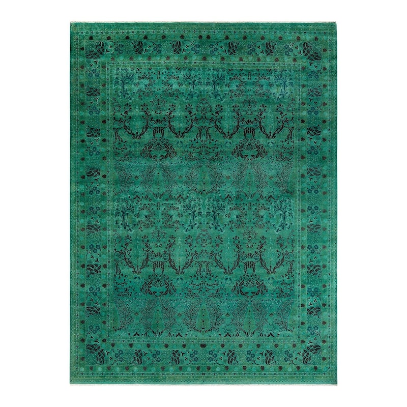 Fine Vibrance, One-of-a-Kind Hand-Knotted Area Rug - Green, 9' 2" x 12' 1" - 9' 2" x 12' 1"