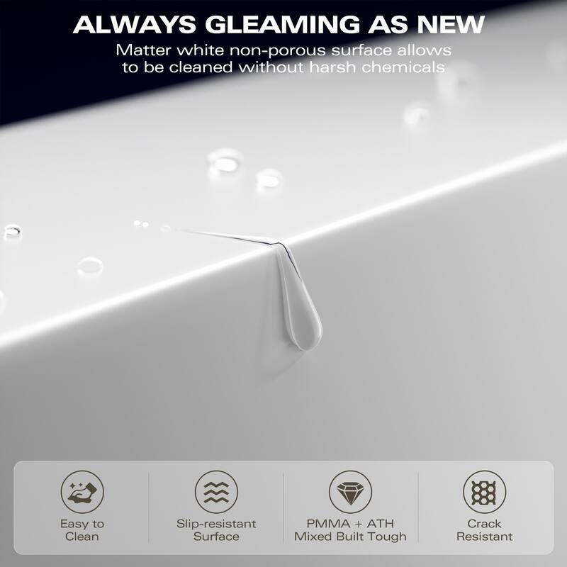 63" Matte White Freestanding Solid Surface Bathtub