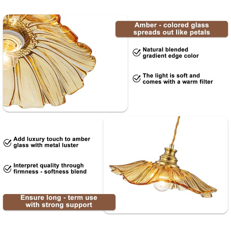 11" Flower-Shaped Red & White Gradient Glass Pendant Light Modern - Dia.11.02-in