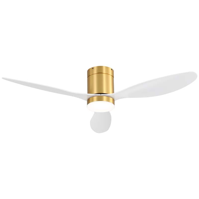 52-in LED Black and Gold Indoor Flush Mount Ceiling Fan with Light Remote (3-Blade)