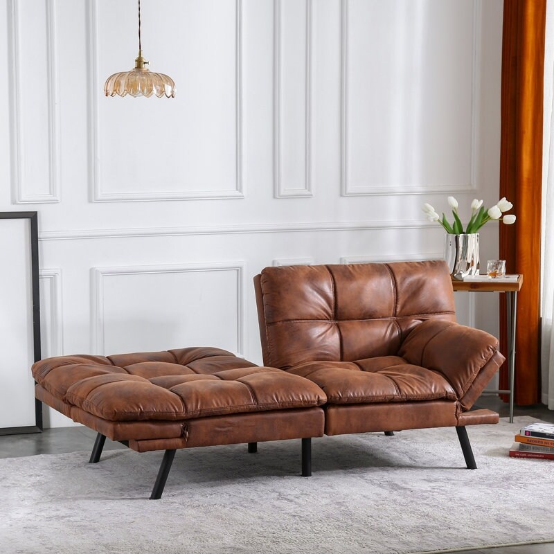 EGOHOME 71 Wide Tufted Back Convertible Sofa with Adjustable Arms Black