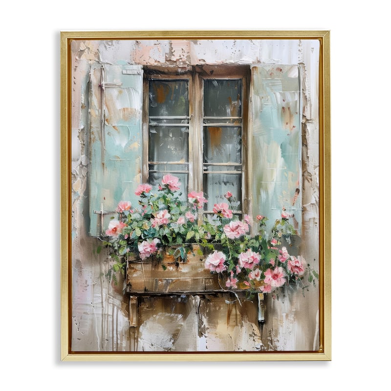 Stupell French Country Window Framed Floater Canvas Wall Art Design By Arlington Prints - 17 x 21 - Gold