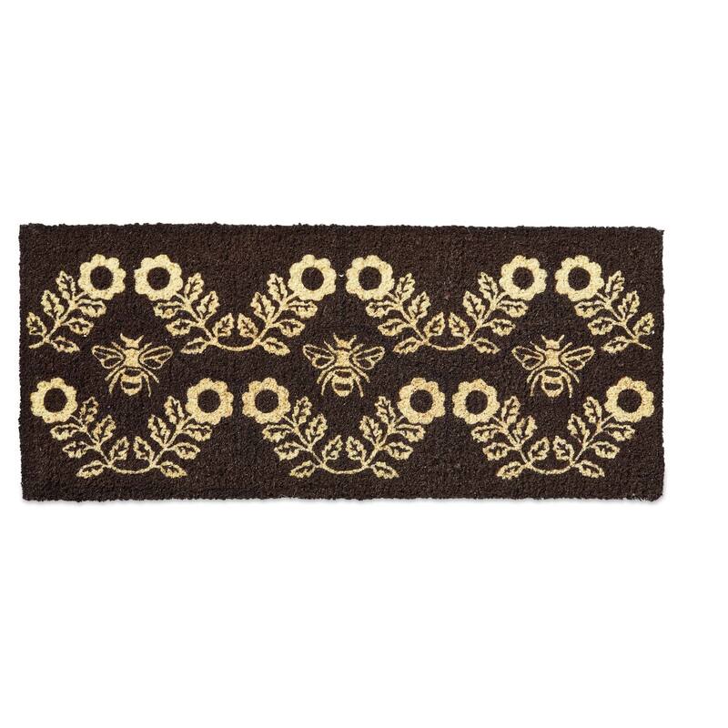 Bee and Flower Coir Door Mat - Everyday Multicolor Doormat, 1" H x 40" L x 17" W, Easy to Clean by Shaking or Brushing