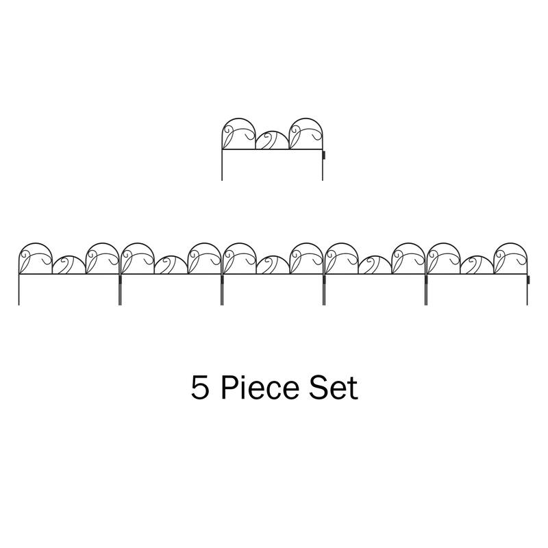 Metal Garden Fencing - Set of 5 Interlocking Panels for Flower Beds and Landscaping by Pure Garden (Black)