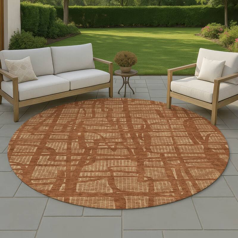 Machine Washable Indoor/ Outdoor Modern Centurion Chantille Rug - Paprika - 8' x 8'