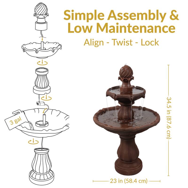 Sunnydaze Two Tier Solar-on-Demand Fountain, 35 Inch Tall - 35-Inch