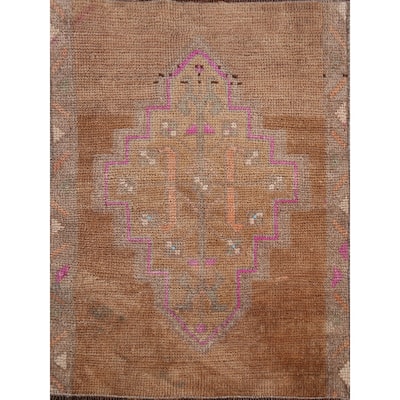 Hand Knotted Oriental 100% Wool Carpet Transitional Tribal Brown Anatolian Area Rug - 2' 5'' X 1' 9''
