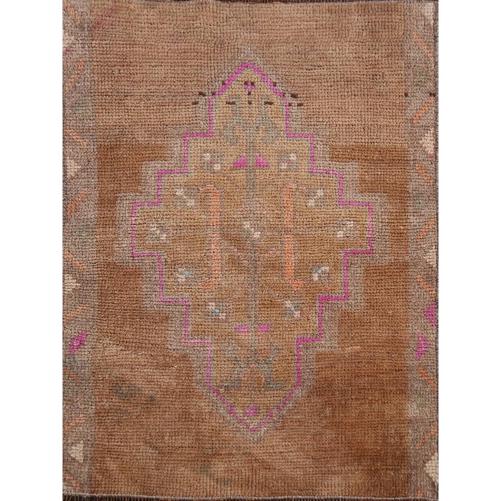 Hand Knotted Oriental 100% Wool Carpet Transitional Tribal Brown Anatolian Area Rug - 2' 5'' X 1' 9''