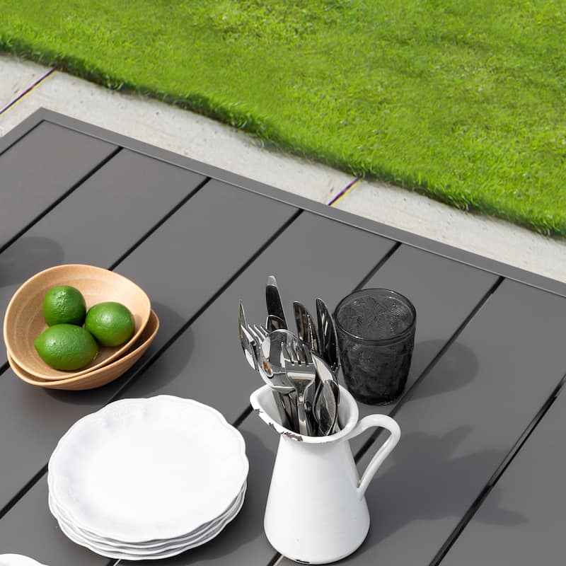 Outdoor Rectangle Powder-coated Iron Dining Table with Umbrella Hole