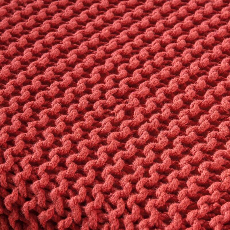 Square knitted Foot Stool, Modern Indoor Ottoman Cube Pouf ,Red & Grey
