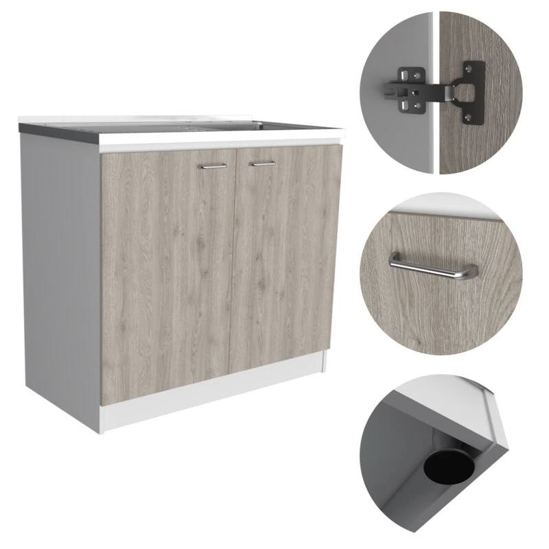 39-Inch Kitchen Sink Cabinet with Double Doors, Two Shelves, and Stainless Steel Top,Faucet Not Included
