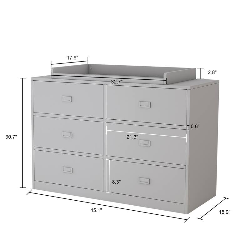 6-Drawer Dresser Change Table With Large Storage Space Chest Cabinet