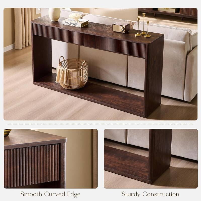 63" Modern Fluted 2 Drawers Entryway Table, Console Table, Sofa Table