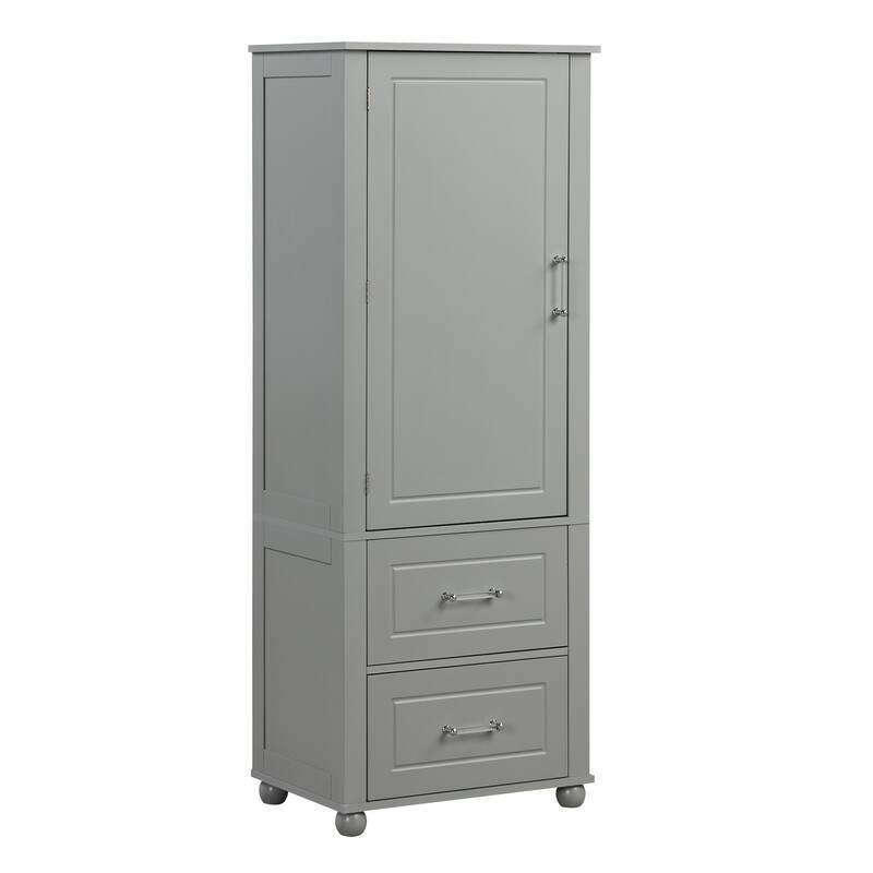 Freestanding Cabinet with 1 Door and 2 Drawers, Tall Bathroom Storage Cabinet, Wooden Pantry with Adjustable Shelf