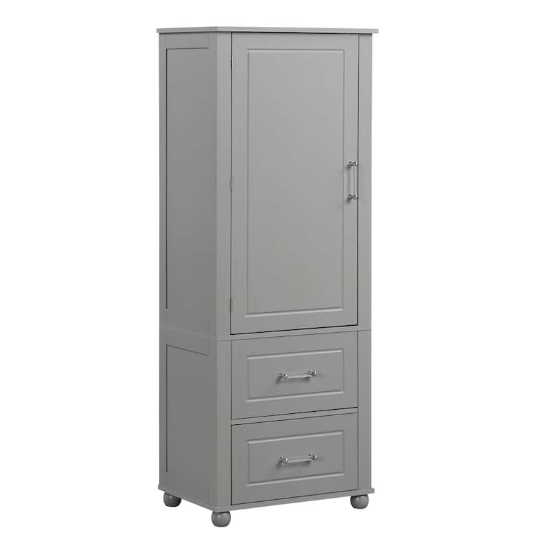 Roomfitters Tall Bathroom Cabinet with 2 Drawers and Adjustable Shelf Freestanding Painted MDF Structure