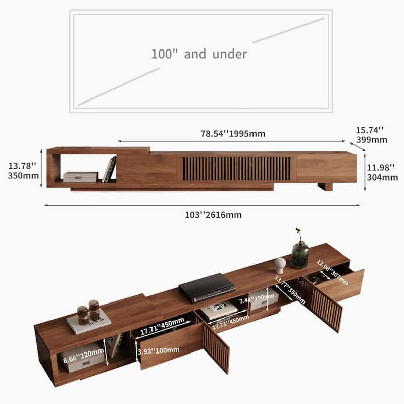 78.54 Inch Expandable TV Stand Asymmetrical Modern Design, High Quality Manufactured Wood - 78.54"Wx15.74"Dx13.78"H