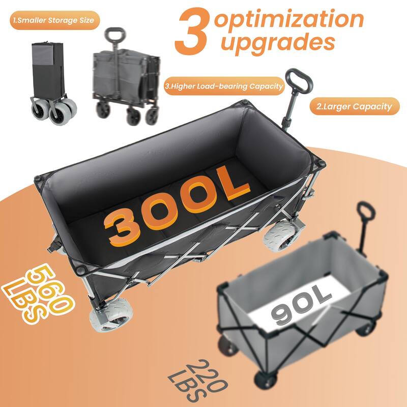 52"Extended Heavy-Duty Foldable Utility Wagon, 560lbs, Ultra-Stable Frame, 1:6 Space-Saving Fold, Portable and Collapsible