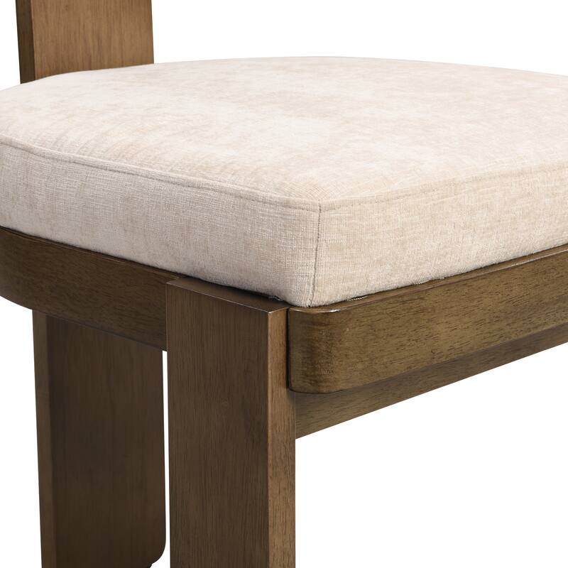 Fabric Dining Chairs Set of 2, T-Back Upholstered Dining Room Chairs with Rubber Wood Legs, Living Room Chairs