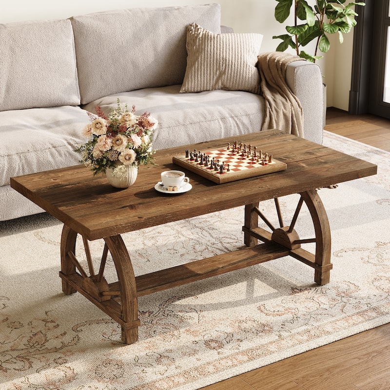 47" Solid Wood Coffee Table, Farmhouse Rectangular Center Table