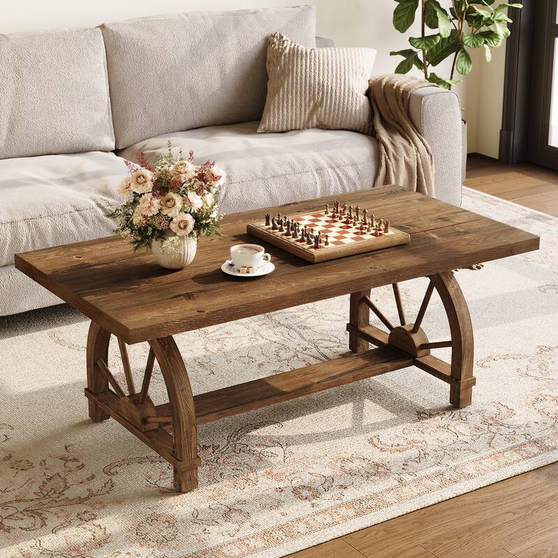 Solid Wood Coffee Table, Rectangular Cocktail Table, Living Room Center Tea Table