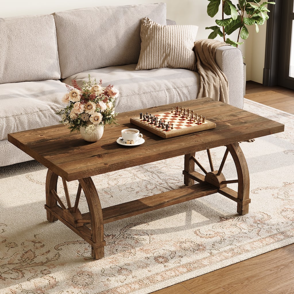 Solid Wood Coffee Table Rectangular Center Table for Living Room
