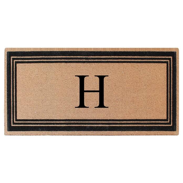 A1HC Natural Coir Monogrammed Flock Anti shed Treated Durable Doormat BlackBeige - 36"X72" - H