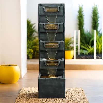 SunJet 39.3" Hand Crafted 6 Tier Outdoor Resistant Floor Fountain with LED Lights - 39.3'' H X 11.6'' W X 12.2'' D