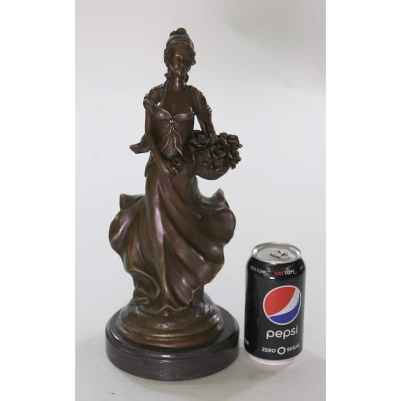 Art Deco Clic Bronze Woman Sculpture With Flower Hotcast Home Figurine Decor