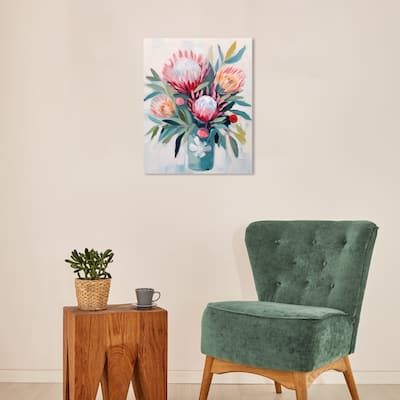 Wynwood Studio Canvas Floral and Botanical Flowers in Teal Blue and Teal Cabin & Lodge Wall Art Canvas Print
