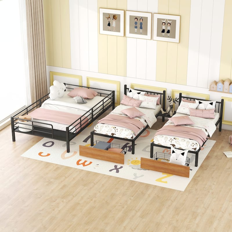 Full over Twin-Twin Triple bunk bed with drawers, Black