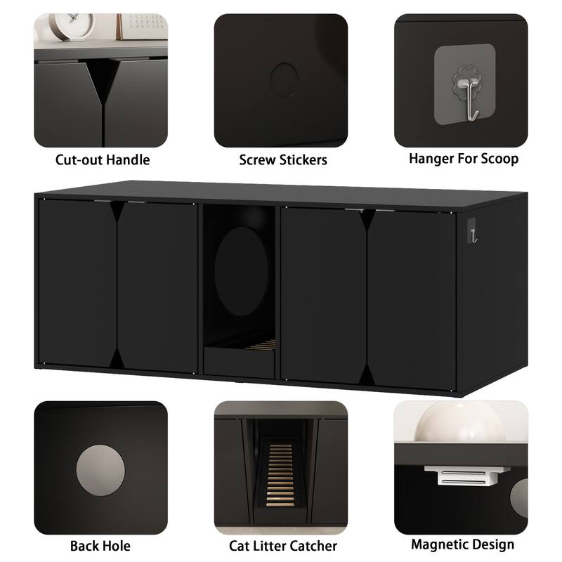 Cat Litter Box Enclosure, Wooden Large Cat Washroom Storage Cabinet
