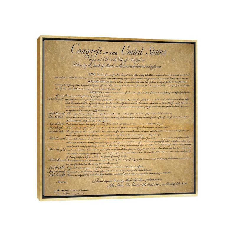 iCanvas "The Bill Of Rights, 1789" by Unknown Framed Canvas Print - Gold - 18x18