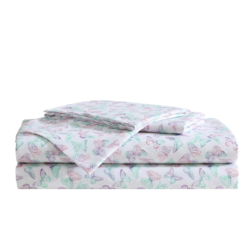 Betsey Johnson Printed Novelty Sheet Sets - Butterfly Rainbow Purple - Twin
