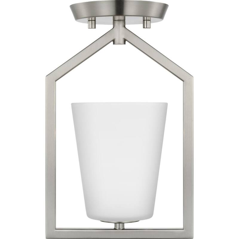 Vertex Collection One-Light Brushed Nickel Etched White Contemporary Semi-Flush Mount - 7.37 in x 5 in x 11.62 in