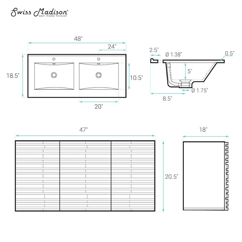 Cascade 48" Wall-Mounted Bathroom Vanity In Natural Oak With Sink Top - 48