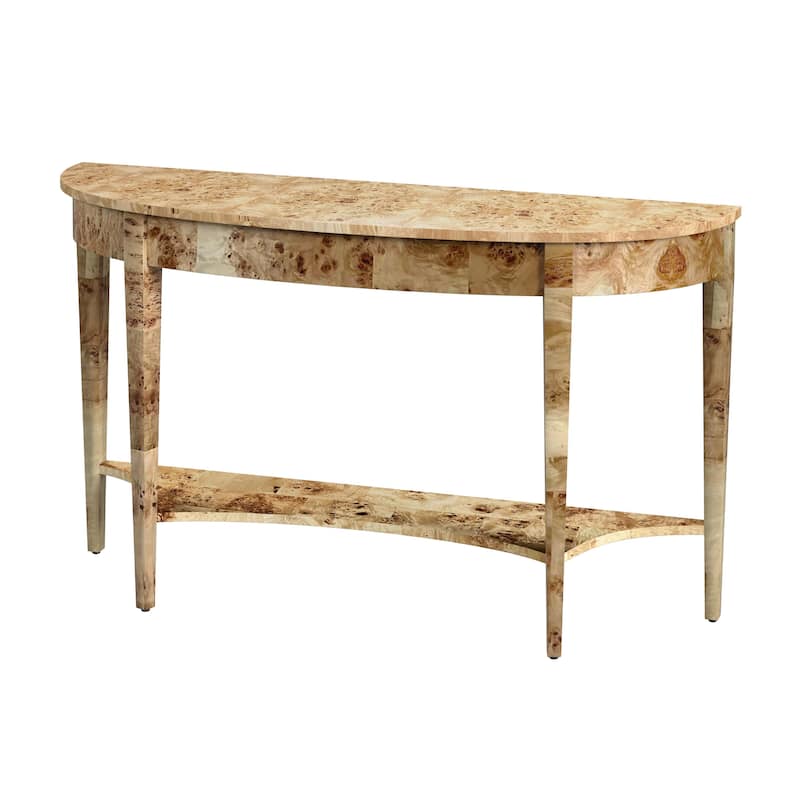 Astor 54"W Burl Wood Demilune Console Table