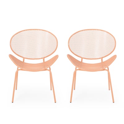 Elie Outdoor Chairs Set of 2, Wing Mesh Curved Back, Orange Iron Frame