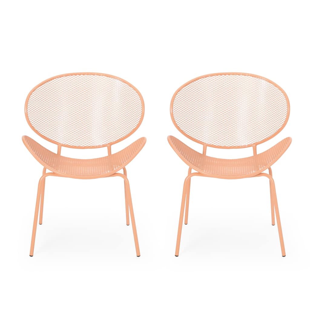 Elie Outdoor Chairs Set of 2, Wing Mesh Curved Back, Orange Iron Frame