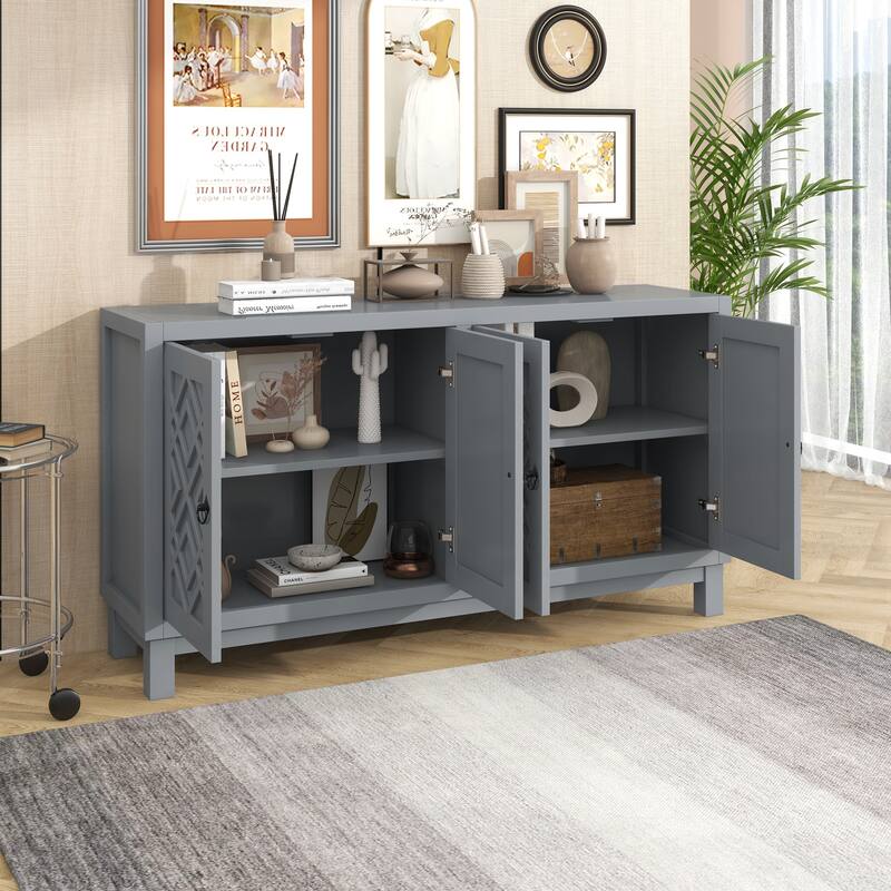Nestfair 4 Door Buffet Cabinet Sideboard with Pull Ring Handles