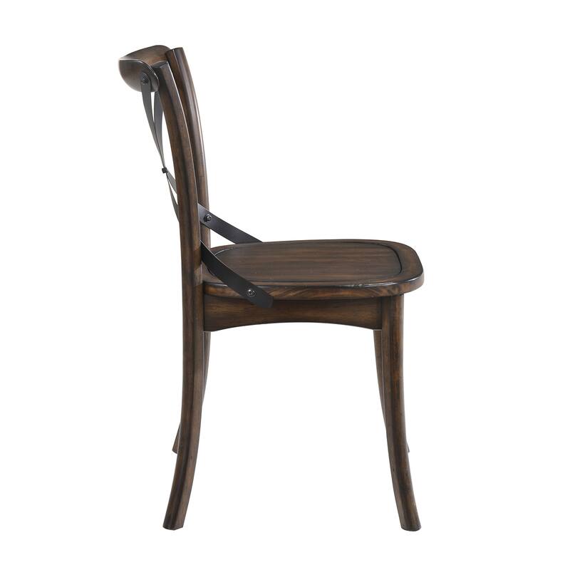 Dark Oak and Black Side Chair with X Shape Back (Set of 2) - Brown